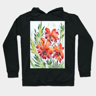 Windy Poppies WAtercolor Painting Hoodie